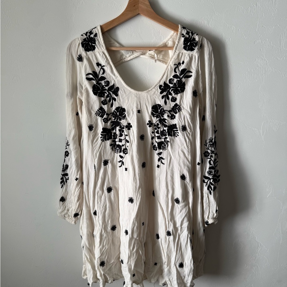 Free People Cream Mini Dress with Relaxed Embellished Style